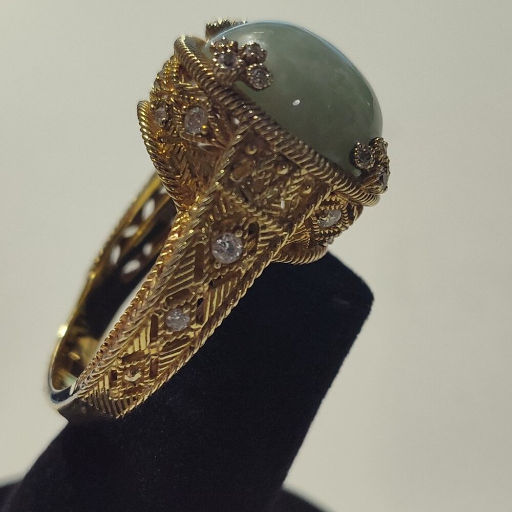 Judith Ripka Jadeite and CZ Dome Gold Tone Ring Size 10 - Picture 3 of 16